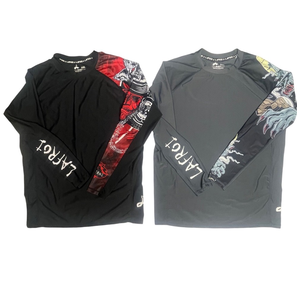 Lafroi Long Sleeve UPF 50+ Compression Rash Guard Graphic Shirt Bundle Men's XXL